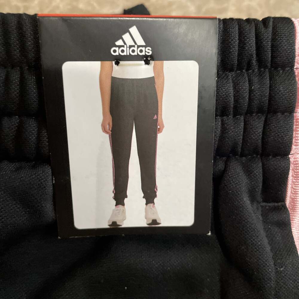 Adidas Fade 3 Stripe BLACK Jogger Pants w/Pockets - Girls Size M (10/12) NWT